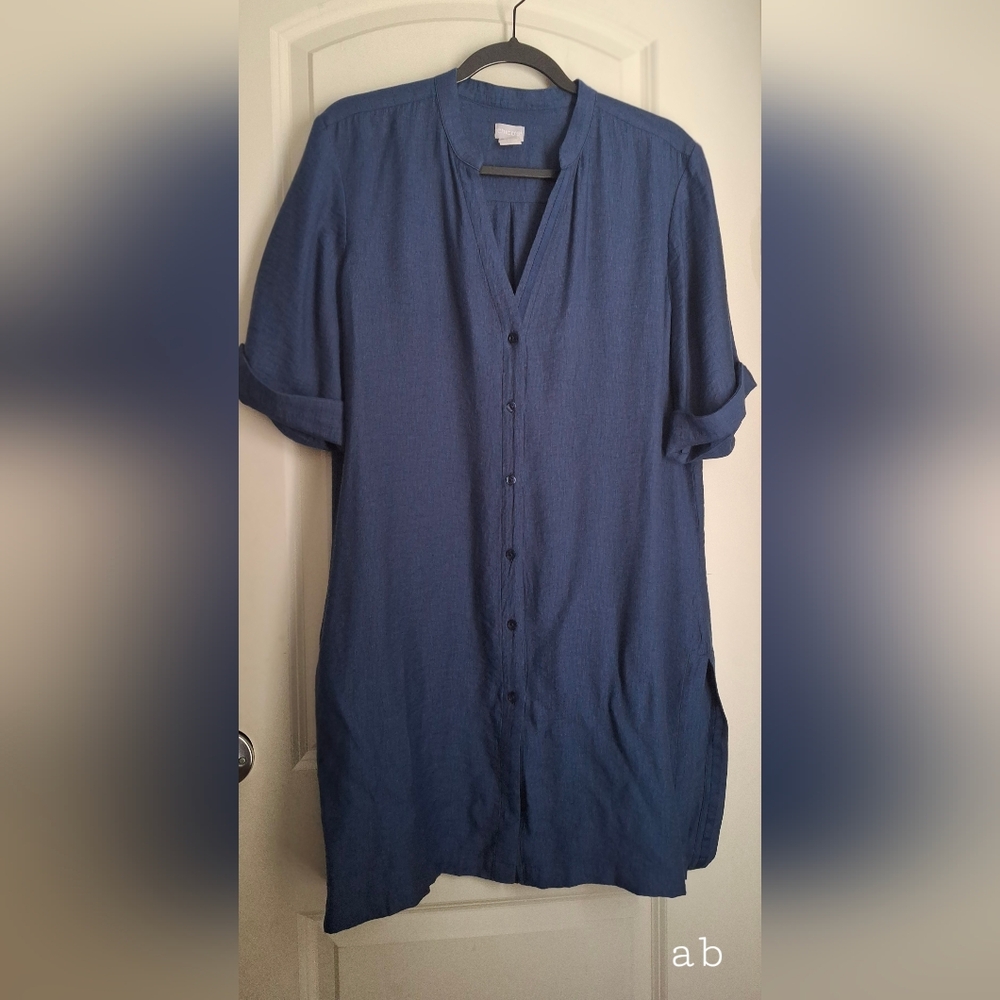 Chico's Navy Rayon Nylon Minidress Sz 2 Summer Beachy Cruise Travel Baggy Flowy